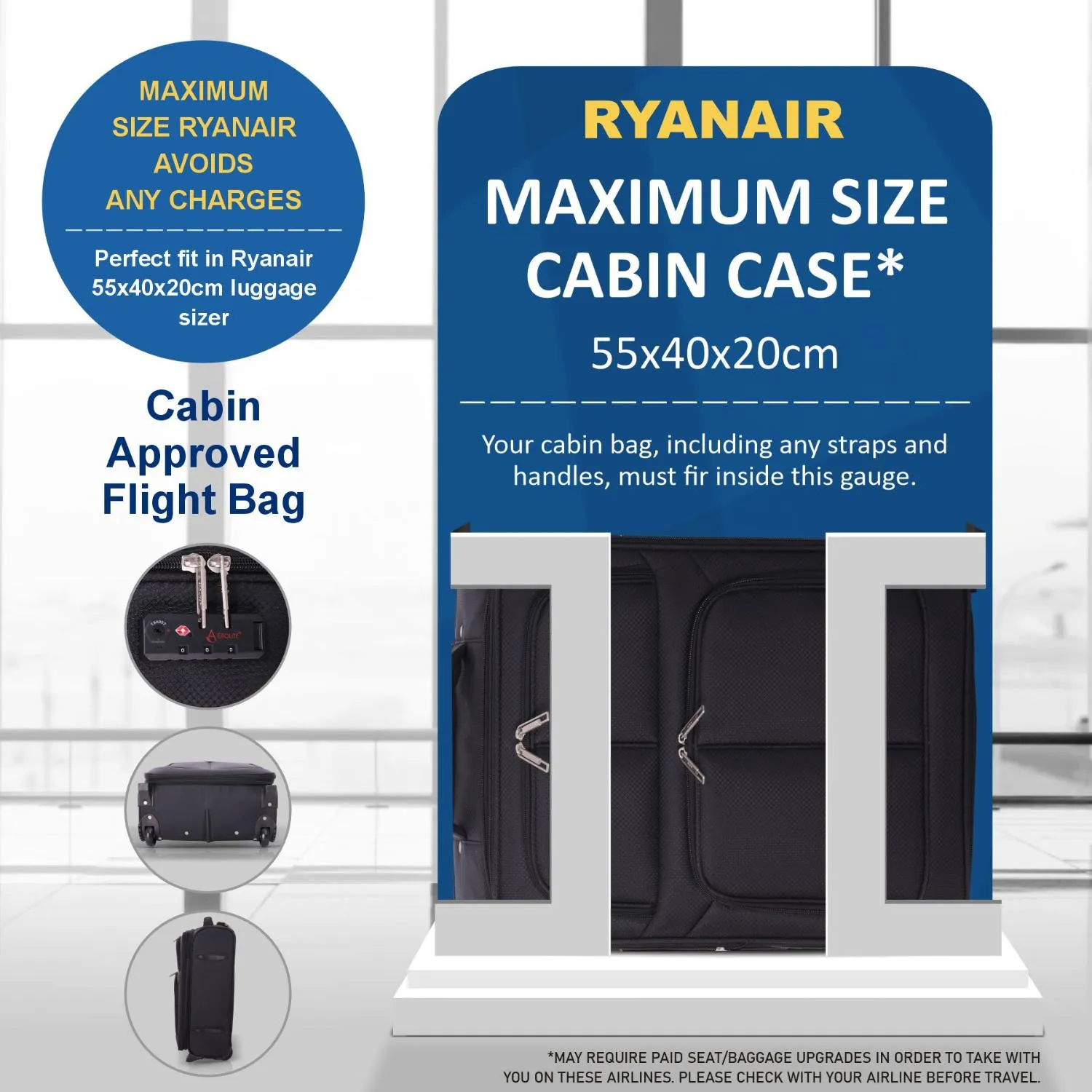 Aerolite Expandable (55x40x20cm) to (55x40x23cm) Ryanair & Wizz Air Priority Max, Lufthansa Max Lightweight Cabin Suitcase