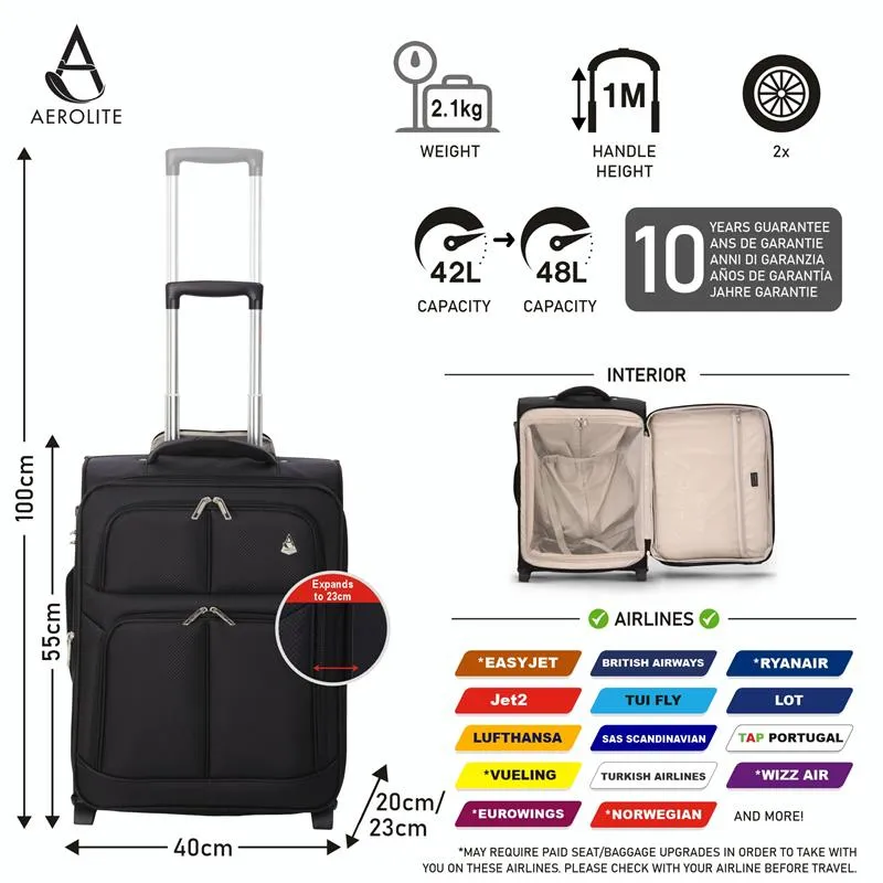 Aerolite Expandable (55x40x20cm) to (55x40x23cm) Ryanair & Wizz Air Priority Max, Lufthansa Max Lightweight Cabin Suitcase