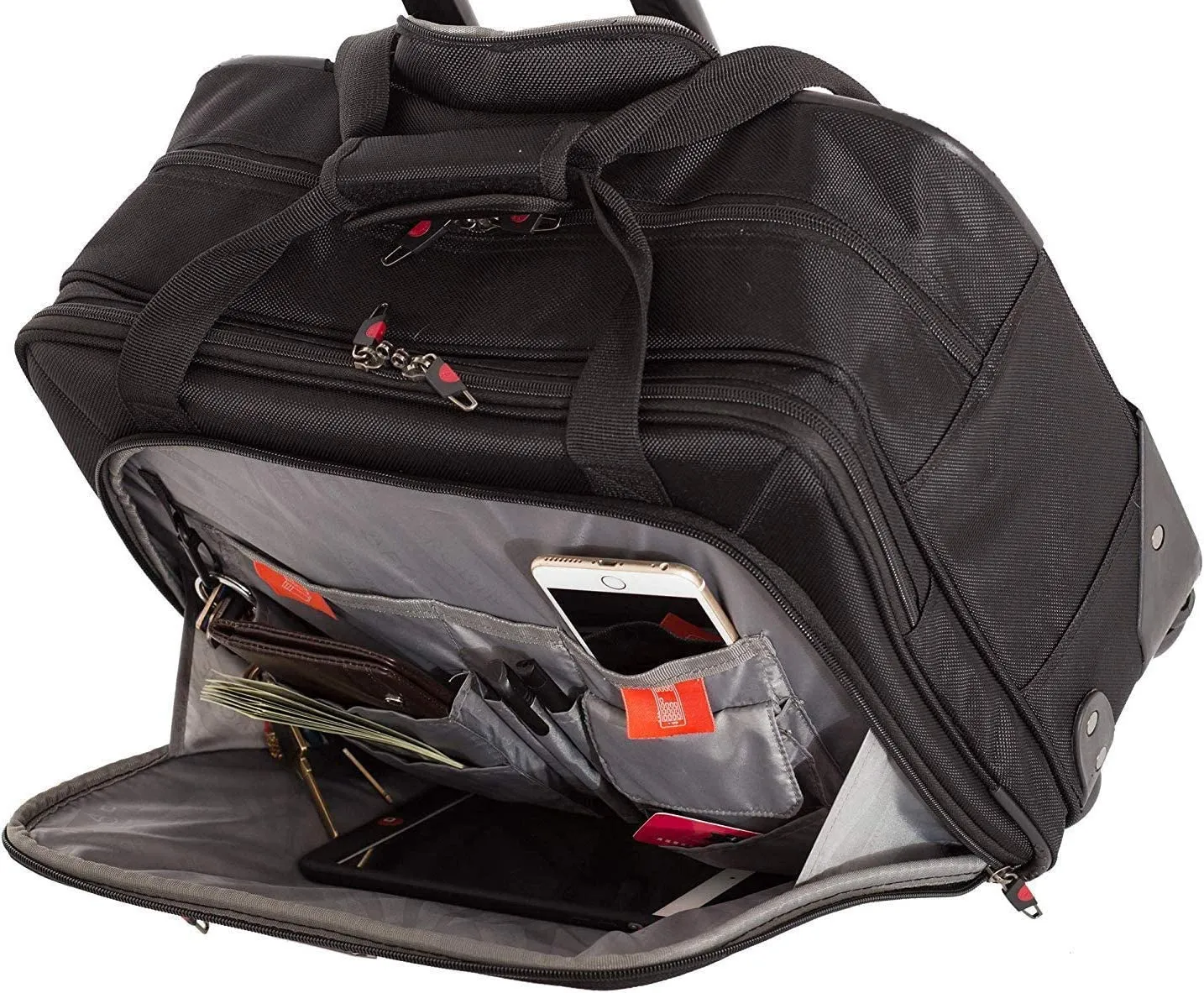 Aerolite Premium Padded Business Laptop Roller Case with 2 Wheels Approved for Ryanair Priority Boarding, Easyjet Plus, BA and More Airlines. Fits up to 15.6 Inch Laptops (Black)
