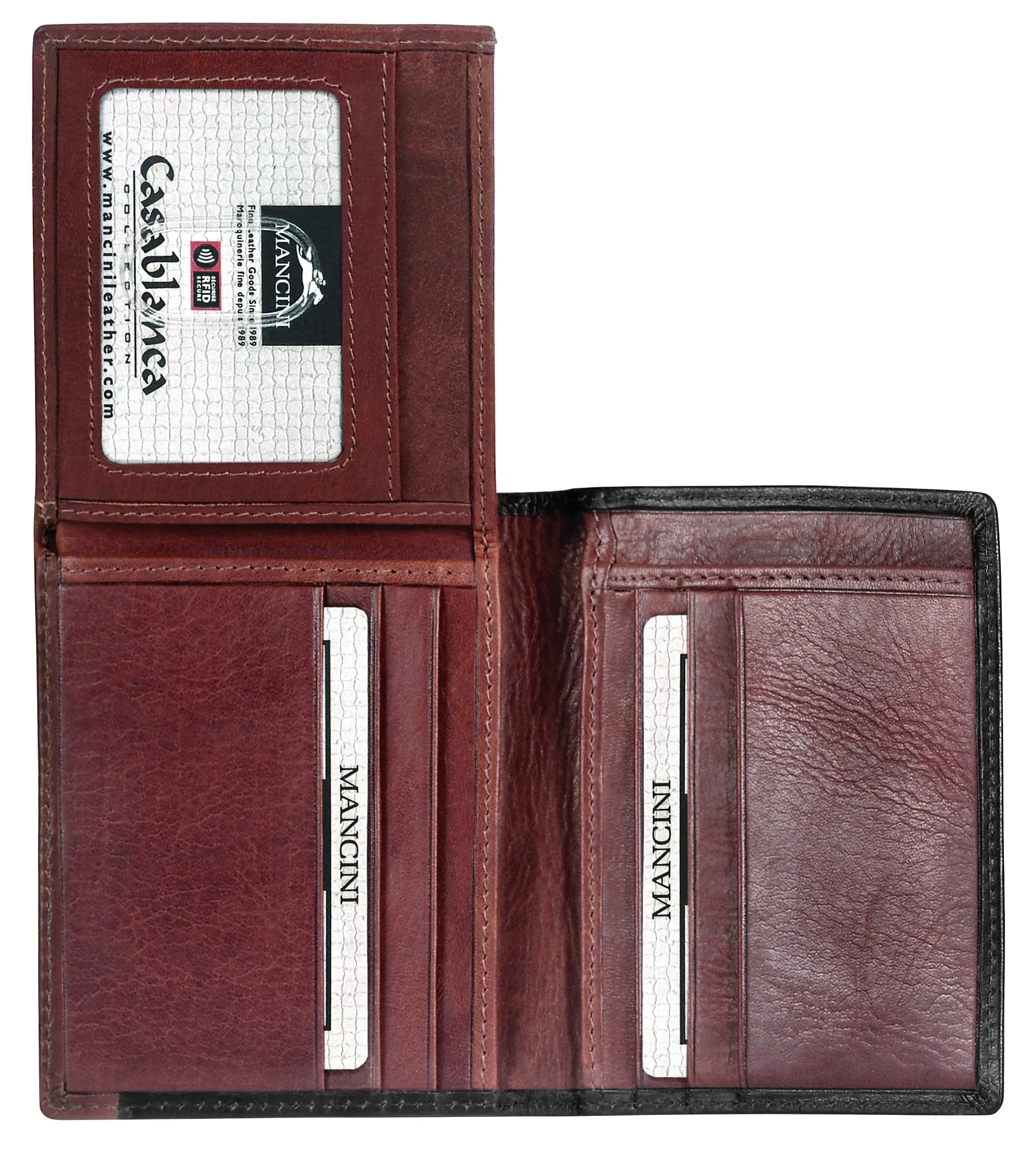 Mancini CASABLANCA Collection Men's Unique Vertical Wing Wallet (RFID Secure)