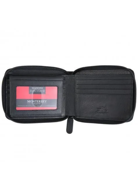 Mancini MONTERREY Men's Zippered Wallet With Removable Passcase