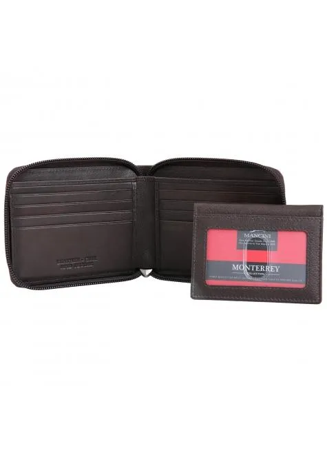 Mancini MONTERREY Men's Zippered Wallet With Removable Passcase